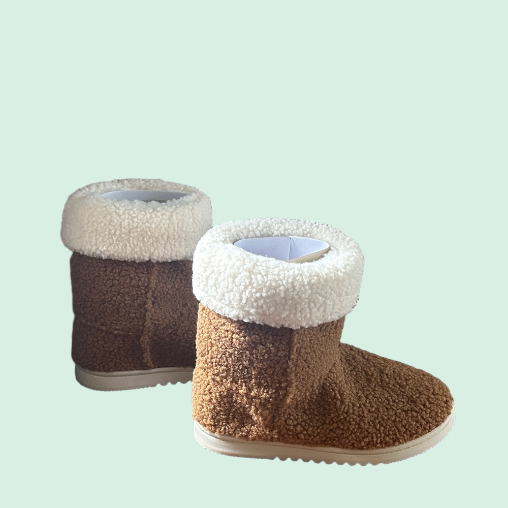 Cozy Brown + Cream Sherpa Booties Indoor Outdoor Above Ankle New In Box Size 7-8